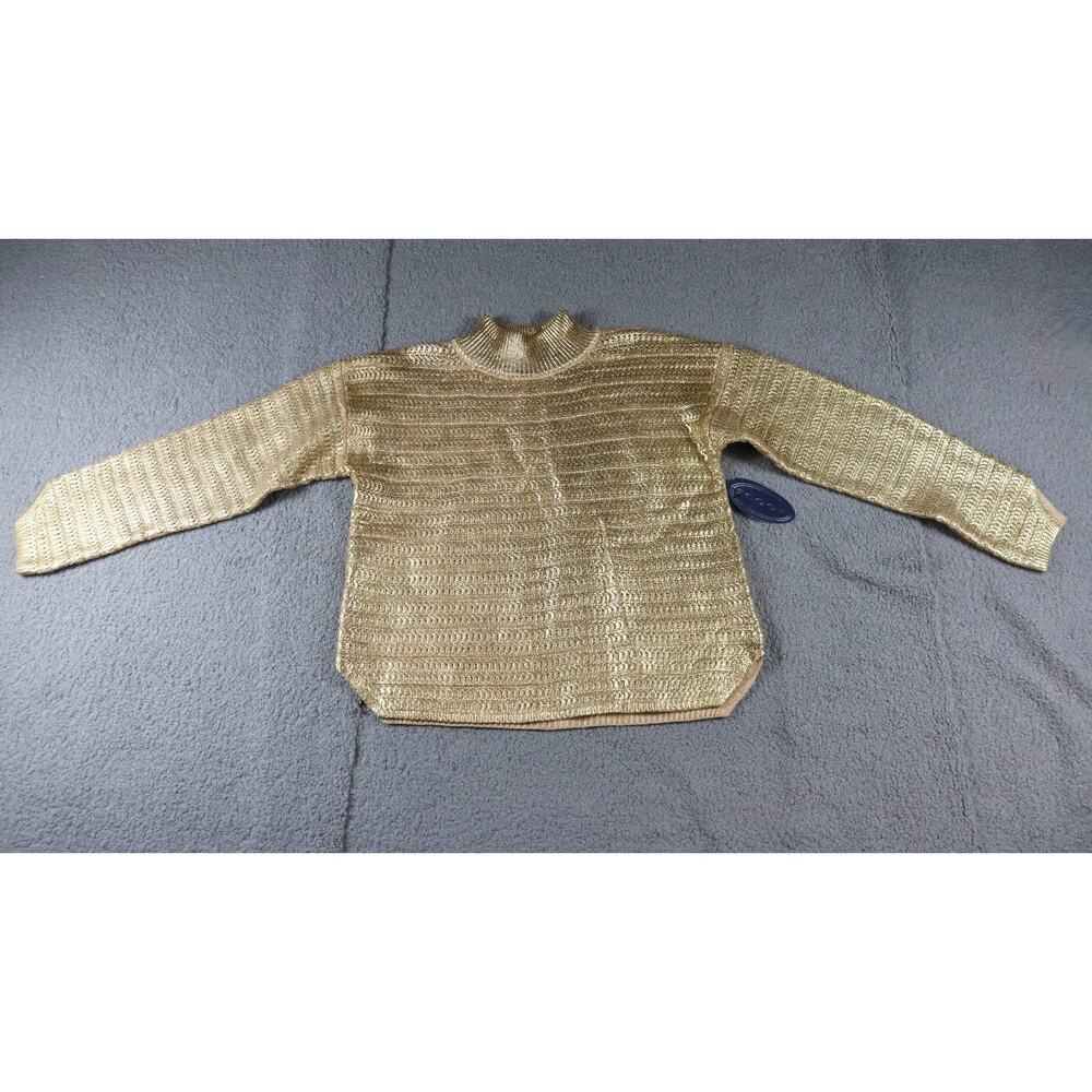 New Scoop NYC Womens Large Mock Neck Sweater Gold Metallic Ribbed Knit